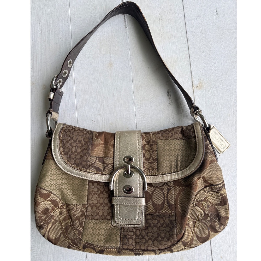 Coach F12316 Vintage Soho Signature Patchwork Shoulder Bag Y2K Brown Gold